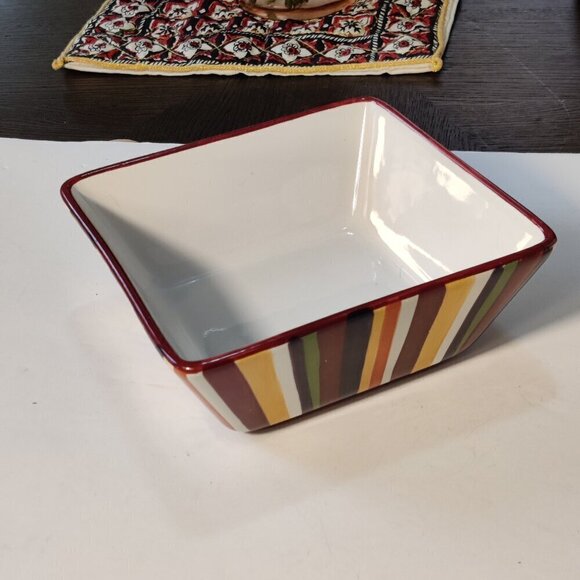 Pampered Chef Serving Bowl 7" in Earthy Stripes for Vegetables and Sides. - Picture 1 of 8